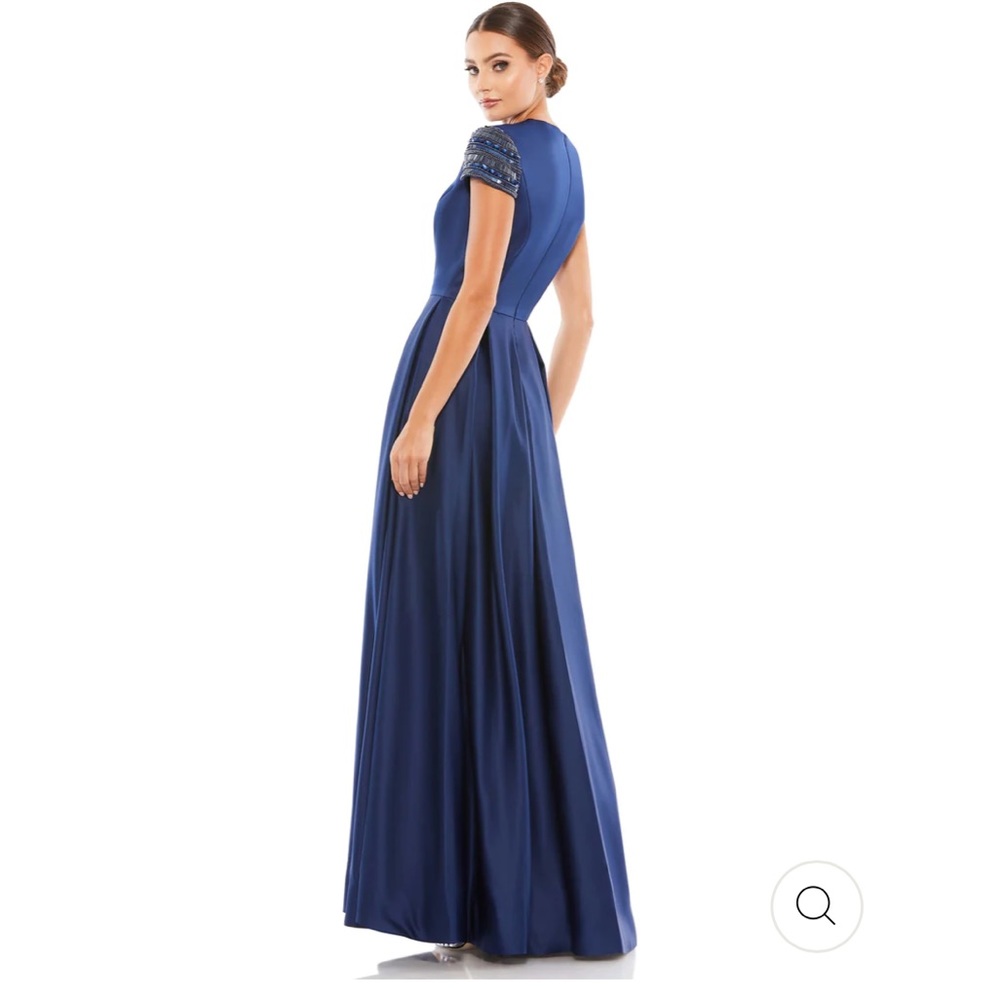 Ieena for Mac Duggal Elegant Hand-Beaded Cap Sleeve A-Line Gown in Navy 25947 16 - Picture 11 of 11